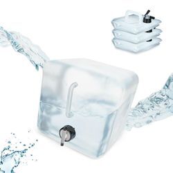 Relaxdays - faltbarer Wasserkanister 4er Set, 10l, Faltkanister mit Hahn, BPA-frei, geschmacksneutral, transparent/schwarz