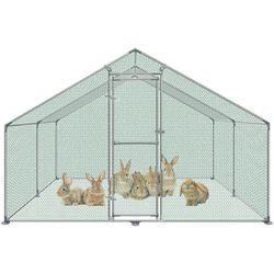 Hühnerhaus Outdoor Hühnerstall Dach Geflügelstall, Verzinkter Stahl Kleintierstall Freigehege mit Sonnenschutz Hühnerkäfig,3 x 4 x 2 m - Aufun