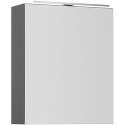 Badezimmer Spiegelschrank in Schiefergrau, 60cm breit, mit led Aufsatzleuchte edelstahlfarben, PALERMO-136-GREY, b/h/t ca. 60/72/21 cm - grau