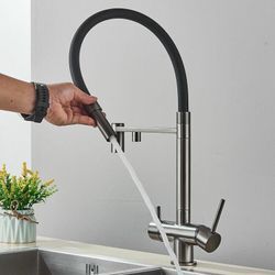 Onyzpily - 3 Wege Trinkwasser Armatur Küche Edelstahl,360° Drehbar Trinkwasserhahn Küchenarmatur 3 in 1 Mischbatterie für Wasserfilter Wasserhahn