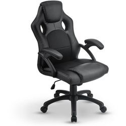 Racing Schreibtischstuhl Montreal - ergonomisch, höhenverstellbar & gepolstert, bis 120 kg - Bürostuhl Drehstuhl pc Gaming Stuhl - schwarz - Juskys