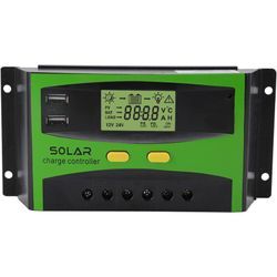 12V/24V PWM Solarregler, intelligenter Solarpanel-Batterieregler mit Dual-USB-Anschluss mit LCD-Display für den Hausgarten(30A)