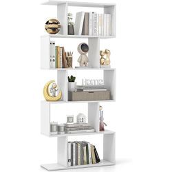 GOPLUS Bücherregal mit 5 Ebenen, Stufenregal aus Holz, Raumteiler Regal mit Kippschutz, Standregal Büroregal für Wohnzimmer, Büro, 70 x 23,5 x 158 cm