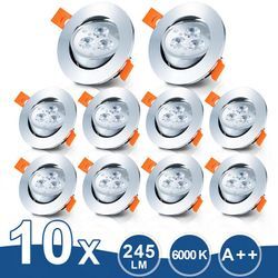 Swanew - 10er led Einbaustrahler Deckeneinbauleuchte Set Einbauleuchte Deckenleuchte Einbauspot Deckenspot IP20 245LM Strahler Kaltweiß 3W