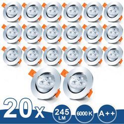 20er led Einbaustrahler Deckeneinbauleuchte Set Einbauleuchte Deckenleuchte Einbauspot Deckenspot IP20 245LM Strahler Kaltweiß 3W - Swanew