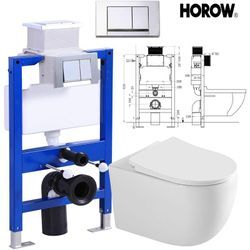 HOROW Spülrandlos Hänge WC Wand Toilette Komplettset -mit Softclose WC-Sitz + 82 cm schallgedämmt Vorwandelement mit Drückerplatte