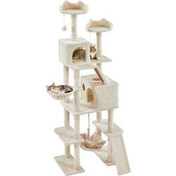 Yaheetech - Katzenkratzbaum 206 cm deckenhoch, xxl groß Katzenbaum, stabiler Kletterbaum Kratzbaum für Katzen mit Sisalseil Korb Hängematte, Beige