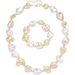 Ketten und Armband Set FIRETTI "Multipack Schmuck Geschenk Perlenarmband Perlenkette barock Kügelchen", bunt (gelbgoldfarben, weiß, apricot, gelb), Schmuck-Sets, Damen, Messing, Elasthan, Polyester, Perlen