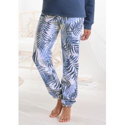 Sweatpants LASCANA, Damen, Gr. 32/34, N-Gr, blau (blau gemustert), Sweatware, Obermaterial: 60% Baumwolle, 40% Polyester, gemustert, feminin, Basic lang, Hosen, Loungehose mit Allover-Druck, Loungewear