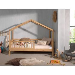 Hausbett HOME AFFAIRE "Forrest mit Dachaufbau, Rausfallschutz, später umbaubar zum Einzelbett", braun (eiche natur, eiche natur), B:97,5cm H:170cm L:207,5cm, Betten, 90/200 Eiche massiv natur geölt, wahlweise mit o. ohne Bettschublade