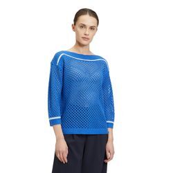 Strickpullover BETTY BARCLAY "Betty Barclay Lochstrick-Pullover mit Strickdetails", Damen, Gr. 40, blau (patch blau, weiß), Strick, Obermaterial: 100% Polyacryl., casual, gerade normal, U-Boot-Ausschnitt, Langarm, Pullover, Kontraststeppung