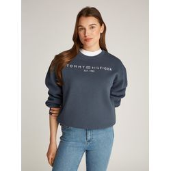 Sweatshirt TOMMY HILFIGER "MDRN REG CORP LOGO C-NK SWTSHRT" Gr. L (40), blau (military denim), Damen, Sweatware, Obermaterial: 63% Baumwolle, 37% Polyester, unifarben, Sweatshirts, mit Logoschriftzug