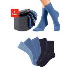 Socken ELBSAND Gr. 35-38, blau (2x marine, 2x jeans meliert, 1x hell meliert) Damen Socken verpackt in praktischer Metalldose