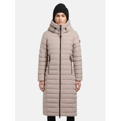 Steppjacke KHUJO "Imes-YM", Damen, Gr. L (40), beige, Material: 100% Polyester, Futter: 100% Nylon, Wattierung: 100% Polyester, Beschichtung: Polyurethan, casual, tailliert kniebedeckend, Langarm Ärmel ohne Ärmelschlitz elastischer Bund, Jacken, Steppmantel mit hohem Kragen und silbrig glänzendem Innenfutter