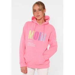 Sweatshirt ZWILLINGSHERZ Gr. L/XL, pink, Damen, Obermaterial: 50% Baumwolle, 50% Polyester, unifarben, Sweatshirts, mit aufgesticktem „Moin“-Schriftzug in Neonfarben