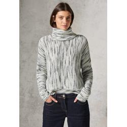 Rollkragenpullover CECIL, Damen, Gr. L (42), weiß (vanilleweiß), Web, 34% Baumwolle, 31% Polyacryl, 29% Polyester, 6% Nylon, gemustert, casual, normal normal, hoch geschlossener Ausschnitt, Langarm Bündchen, Pullover, im soften Baumwoll-Mix