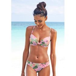 Bügel-Bikini-Top S.OLIVER "Azalea", Damen, Gr. 34, Cup C, rosa (rosa, bedruckt), Microfaser, Recycling-Polyamid, Microfaser, floral, Bikini-Oberteile, im tropischen Druck