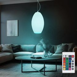 Globo - Hängeleuchte Pendellampe Pendelleuchte Schirmleuchte, Fernbedienung dimmbar Memory Funktion, Metall Glas gestreift weiß opal nickel matt, rgb