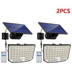 Readcly - 2 Stück Solar-Außenlampe, 256 LEDs, 3 Modi, Außen-Solarlampe, Bewegungsmelder, IP65, wasserdichte Solar-Außenbeleuchtung, 180° für Gärten,