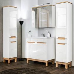 Badmöbel-Set mit 80cm Keramikwaschtisch & LED-Spiegelschrank SOLNA-56 in Hochglanz weiß, b/h/t ca.: 180/200/46 cm