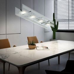 Esto - Pendelleuchte Glas Hängelampe Deckenlampe Chrom led Wohnzimmerleuchte mit Höhenverstellung, silber, 4x led 4x 5 Watt 4x 350 lm , LxBxH