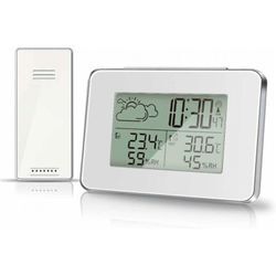 Cyslmuk - Weißes kabelloses Wetterstations-Hygrometer für den Innen- und Außenbereich, Thermometer mit Außensensor, LCD-Display, digitaler