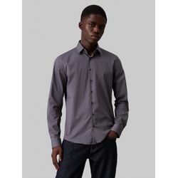 Businesshemd CALVIN KLEIN "POPLIN STRETCH SLIM SHIRT" Gr. 40, N-Gr, grau (iron gate), Herren, Obermaterial: 97% Baumwolle, 3% Elasthan, unifarben, Hemden, mit Kentkragen, Logoprint auf Brusthöhe