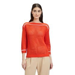 Strickpullover BETTY BARCLAY "Betty Barclay Lochstrick-Pullover mit Strickdetails" Gr. 36, rot (patch rot, weiß), Damen, Obermaterial: 100% Polyacryl., Pullover, Kontraststeppung