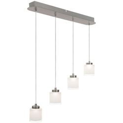 Esto - Pendelleuchte Hängelampe Pendellampe Esszimmerleuchte Wohnzimmer, 4 flammig, Stahl silber Glas satiniert, 4x led 5W 1600Lm 3000K, HxB 120x65 cm