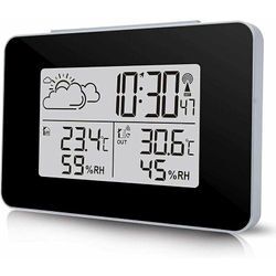 Drahtlose Wetterstation, digitale multifunktionale Wetteruhr mit Außenwetter/Temperatur/Luftfeuchtigkeit/Hintergrundbeleuchtung/Schlummeralarm, eine