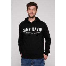 Kapuzensweatshirt CAMP DAVID Gr. XL, schwarz, Herren, Sweatware, Obermaterial: 100% Baumwolle, unifarben, bedruckt, Sweatshirts, mit Logo-Print