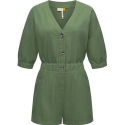 Jumpsuit RAGWEAR "Ipsie" Gr. L (40), Normalgrößen, grün (dunkelgrün), Damen, Material: 65% Baumwolle, 35% Leinen, Overalls, schicker, kurzer Damen Overall in Military-Look