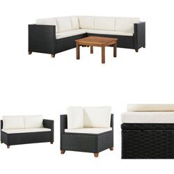 The Living Store - 4-tlg. Garten-Lounge-Set mit Auflagen Poly Rattan Schwarz - Gartenmöbel-Sets - Schwarz