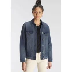 Jeansjacke AJC, Damen, Gr. 36, blau (blau denim), Obermaterial: 98% Baumwolle, 2% Elasthan, modisch, oversize hüftlang, 2-Naht-Ärmel 1-Knopf-Manschette, Jacken, im Oversize-Look