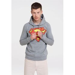 Kapuzensweatshirt LOGOSHIRT "DC – Superman Logo", Herren, Gr. L, grau (grau, meliert), 80% Baumwolle, 20% Polyester, unifarben, casual, normal, ohne Ausschnitt, Langarm, Sweatshirts, mit Superhelden-Print