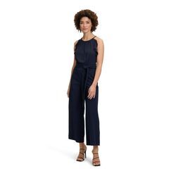 Overall VERA MONT "Vera Mont Jumpsuit mit Volant", Damen, Gr. 32, Normalgrößen, blau (night sky), Chiffon, Obermaterial: 95% Polyester recycelt, 5% Elasthan., festlich, figurumspielend, amerikanischer Ausschnitt, ohne Ärmel, Overalls, Bindeband