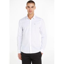 Businesshemd CALVIN KLEIN "STRETCH POPLIN SLIM SHIRT" Gr. S, N-Gr, weiß (hellweiß), Herren, Obermaterial: 96% Baumwolle, 4% Elasthan, unifarben, bestickt, Hemden, mit Calvin Klein Logo auf der Brust