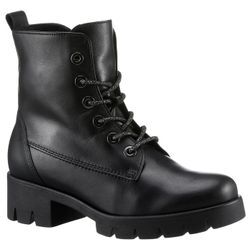 Schnürstiefelette GABOR Gr. 40, schwarz (schwarz glitzersenkel), Damen, Kalbsleder, Schuhe, Blockabsatz, Plateau, Schnürboots mit Best Fitting Komfort