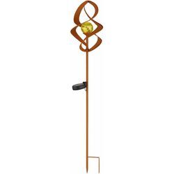 Solarlampen für außen Garten Steckleuchte IP44 Akku Solarleuchten Garten, Rotierend, Metall rostfarben Glas amber crackle, 1x led 3000K, DxH 14,5x90cm