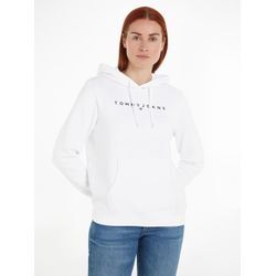 Kapuzensweatshirt TOMMY JEANS "TJW REG LINEAR HOODIE" Gr. XL (42), weiß, Damen, Obermaterial: 80% Baumwolle, 20% Polyester, unifarben, Sweatshirts, mit Logoschriftzug