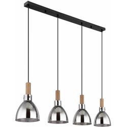 Globo - Hängelampe Esstisch Pendelleuchte schwarz Wohnzimmerleuchte modern, 4-flammig Holzoptik Glas rauch, Metall matt, 4x E27 Fassung, LxBxH