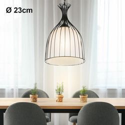 Pendelleuchte schwarz Flur Hängelampe Glas Esszimmer Deckenlicht schwarz, Käfig Design opal weiß, 1x E27, DxH 23 x 150 cm