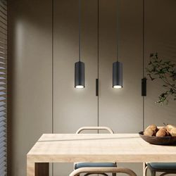 Lampe skandinavisch Hängeleuchte Hängelampen Wohnbereich Modern Pendelleuchte einflammig, Metall schwarz mdf Holzoptik, 1x GU10 Fassung, LxBxH