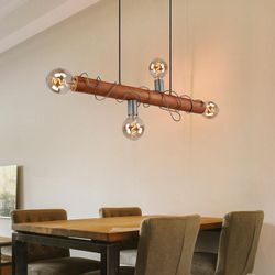 Etc-shop - Hängelampe 4 flammig Holzleuchte Wohnzimmerlampe Pendellampe, Metall grau Holz braun, 4x E27, LxH 70 x 120 cm