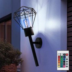 Globo - Außenleuchte Wandleuchte Gartenlampe Fackel schwarz Vintage Wandlampe, Edelstahl, Fernbedienung dimmbar, rgb led 8,5W 806Lm warmweiß, HxBxÜ