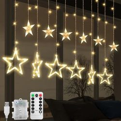 Lichterkette Sterne, 138 LEDs 2.5m Weihnachtslichterkette, Lichterkette Innen/Außen, Wasserdicht Weihnachtsbeleuchtung mit 12 Sterne und 8 Modi,