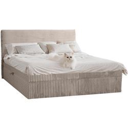 Kaiser - Boxspringbett mit bettkasten und topper trento, ohne Bein stoff Plüsch Cord 120x200 cm Beige