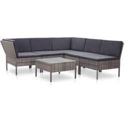 6-tlg. Garten-Lounge-Set mit Auflagen Poly Rattan Grau Vidaxl