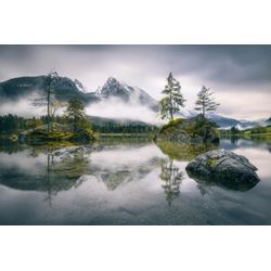 Fototapete PAPERMOON "Photo-Art DIRK WIEMER, REGNERISCHER MORGEN IN HINTERSEE (BAYERN)", bunt, B:5,00m L:2,80m, Vlies, Tapeten