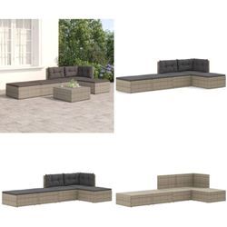 5-tlg. Garten-Lounge-Set mit Kissen Grau Poly Rattan - Garten Lounge Set - Garten Lounge Sets - Home & Living - Grau